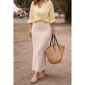 Urban Renewal Sheer Lace Maxi Skirt Ivory  Paisley Festival Cottage Boho Layer